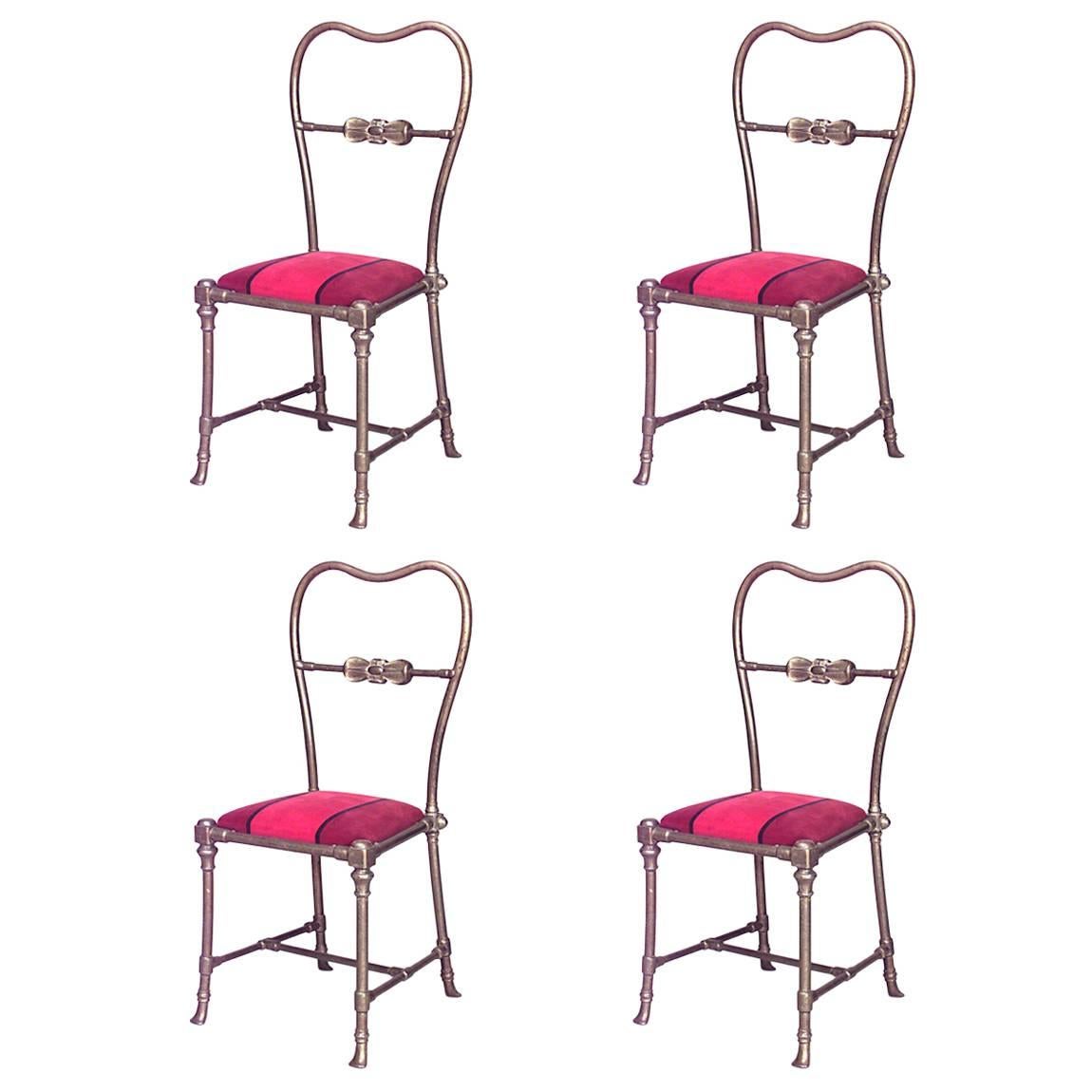 Juego de 4 sillas auxiliares francesas victorianas de latón para exterior