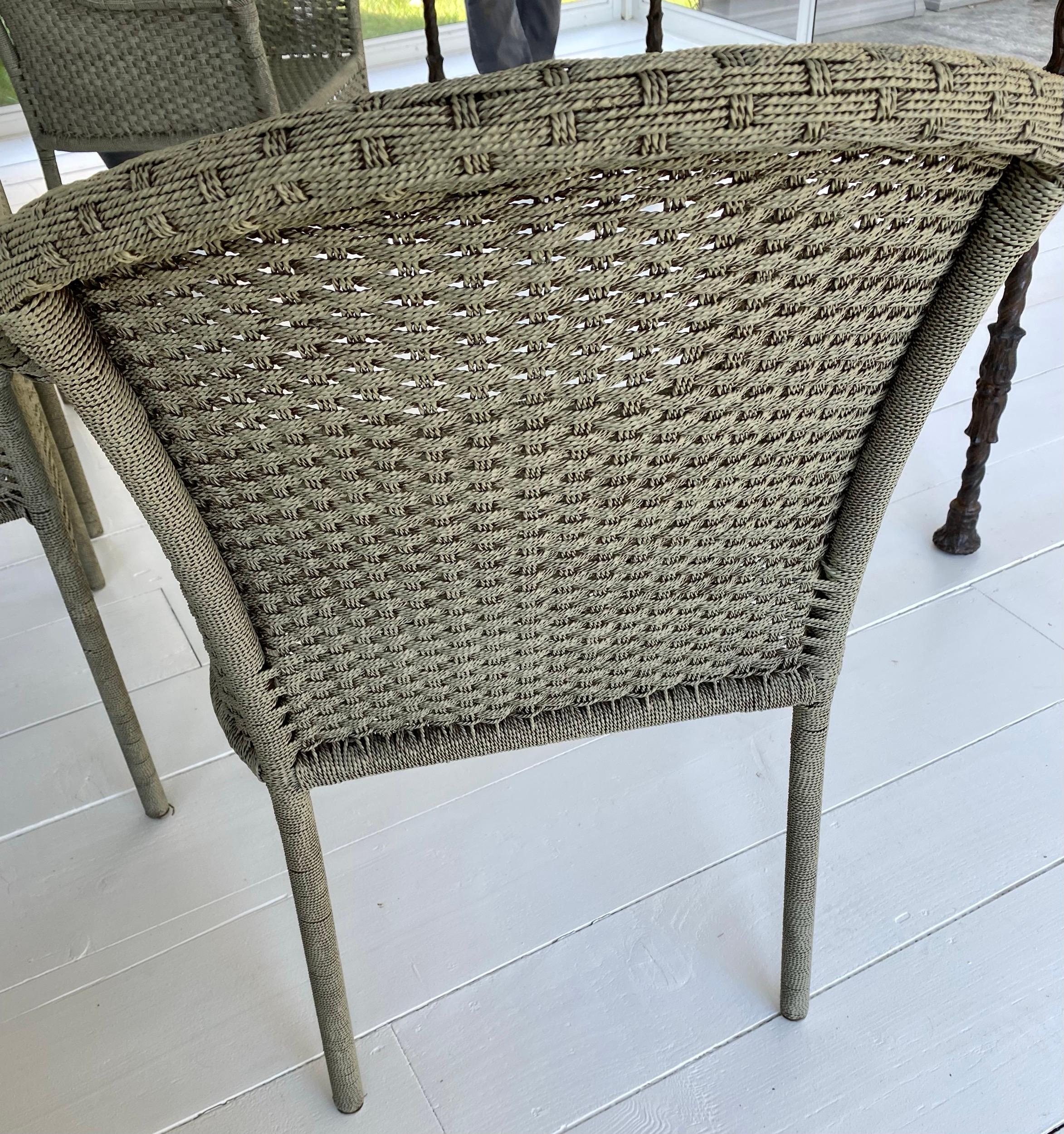 Set of 4 Outdoor Garden Woven Dining Arm Chairs In Good Condition For Sale In Sheffield, MA