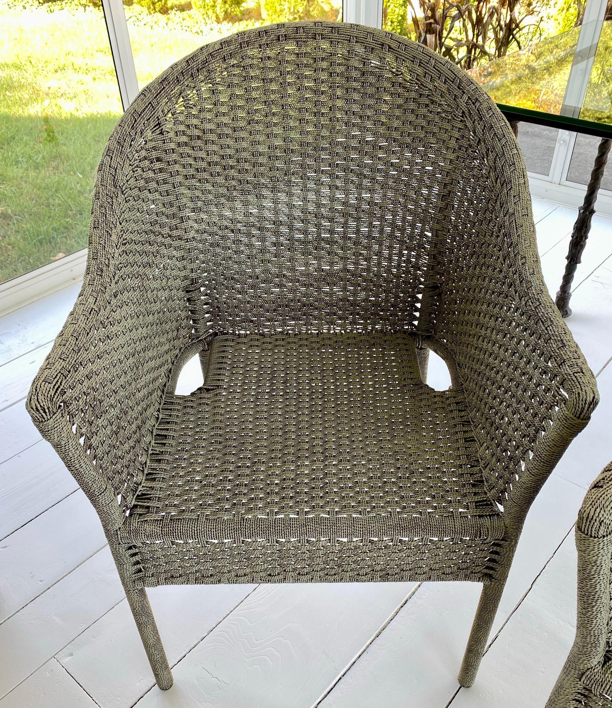 Set of 4 Outdoor Garden Woven Dining Arm Chairs For Sale 2