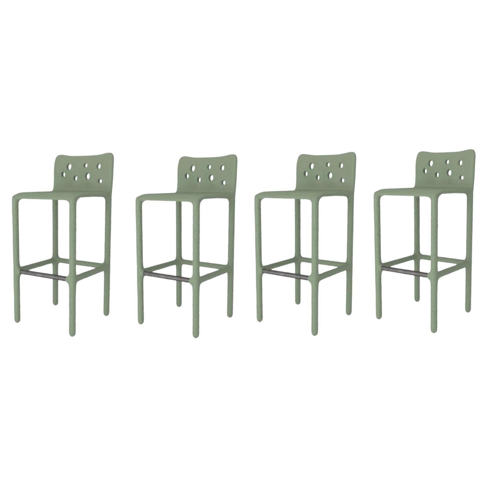 Set of 4 Outdoor Green Sculpted Contemporary Chairs by Faina