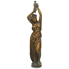 Antique Set of 4 Outdoor Iron Female Figure Statuary