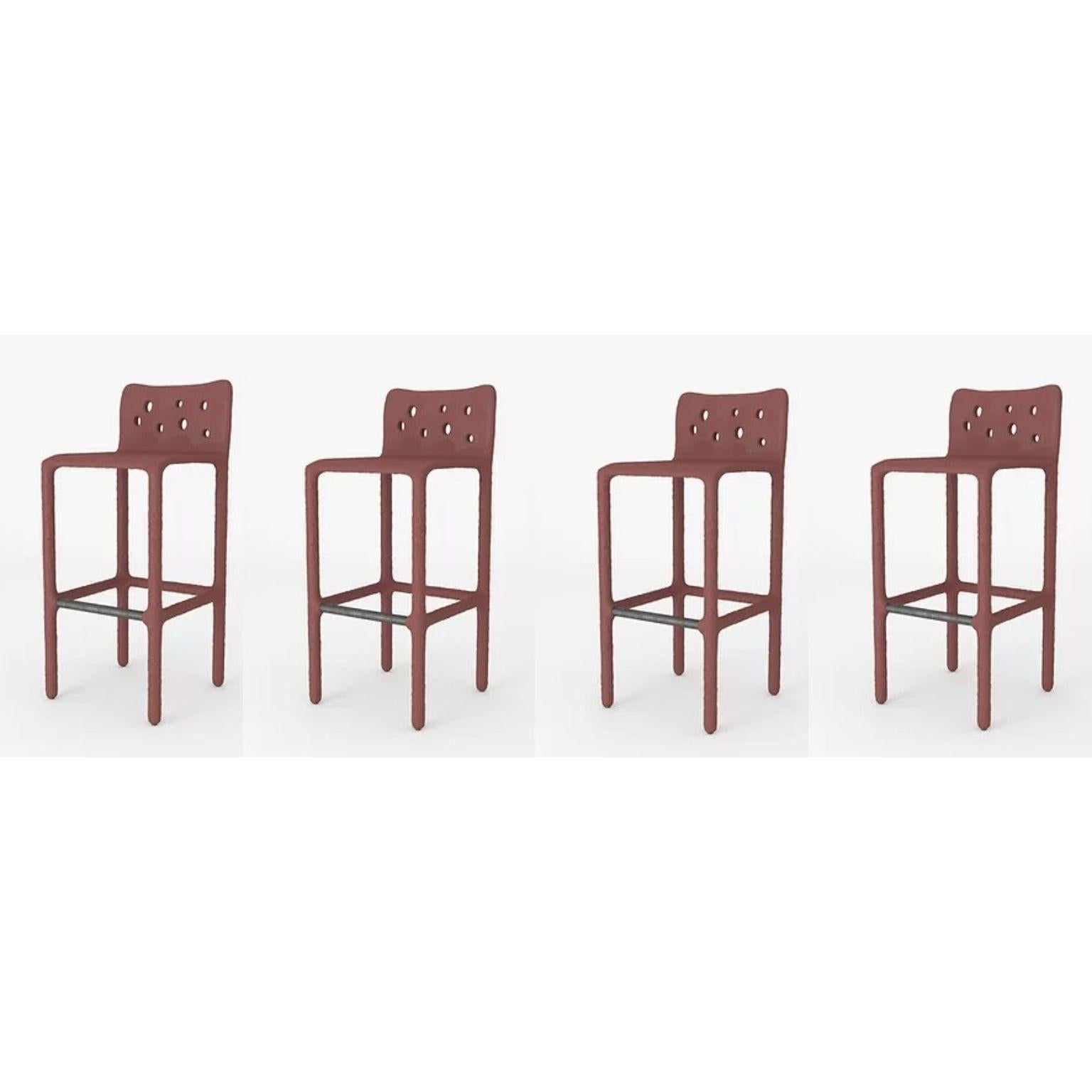 Set of 4 outdoor red sculpted contemporary chairs by Faina
Design: Victoriya Yakusha
Material: steel, flax rubber, biopolymer, cellulose
Dimensions: Height: 106 x Width: 45 x Sitting place width: 49 Legs height: 80 cm
Weight: 20
