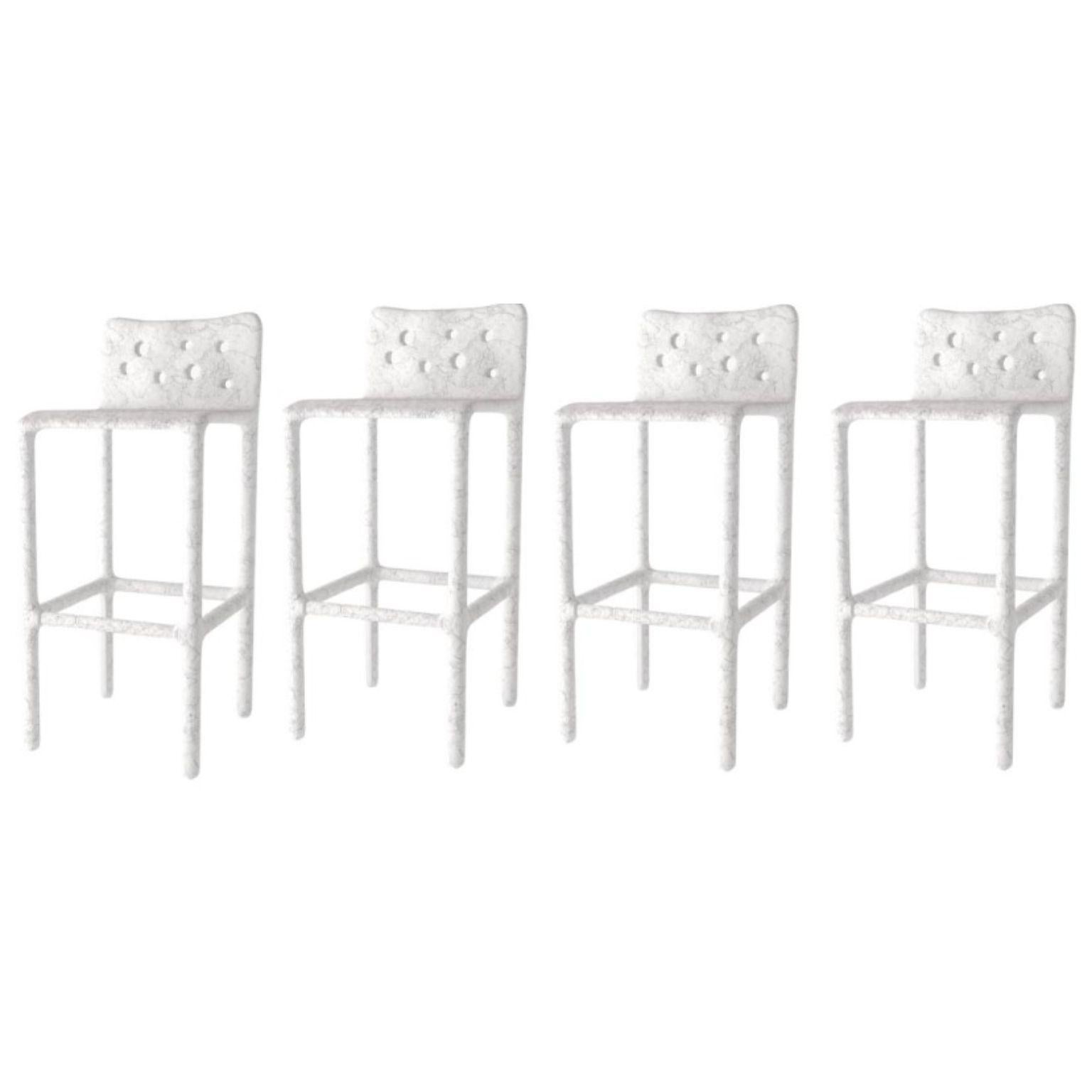 Set of 4 Outdoor white sculpted contemporary chairs by Faina
Design: Victoriya Yakusha
Material: steel, flax rubber, biopolymer, cellulose
Dimensions: Height: 106 x Width: 45 x Sitting place width: 49 Legs height: 80 cm
Weight: 20 kilos.

Outdoor