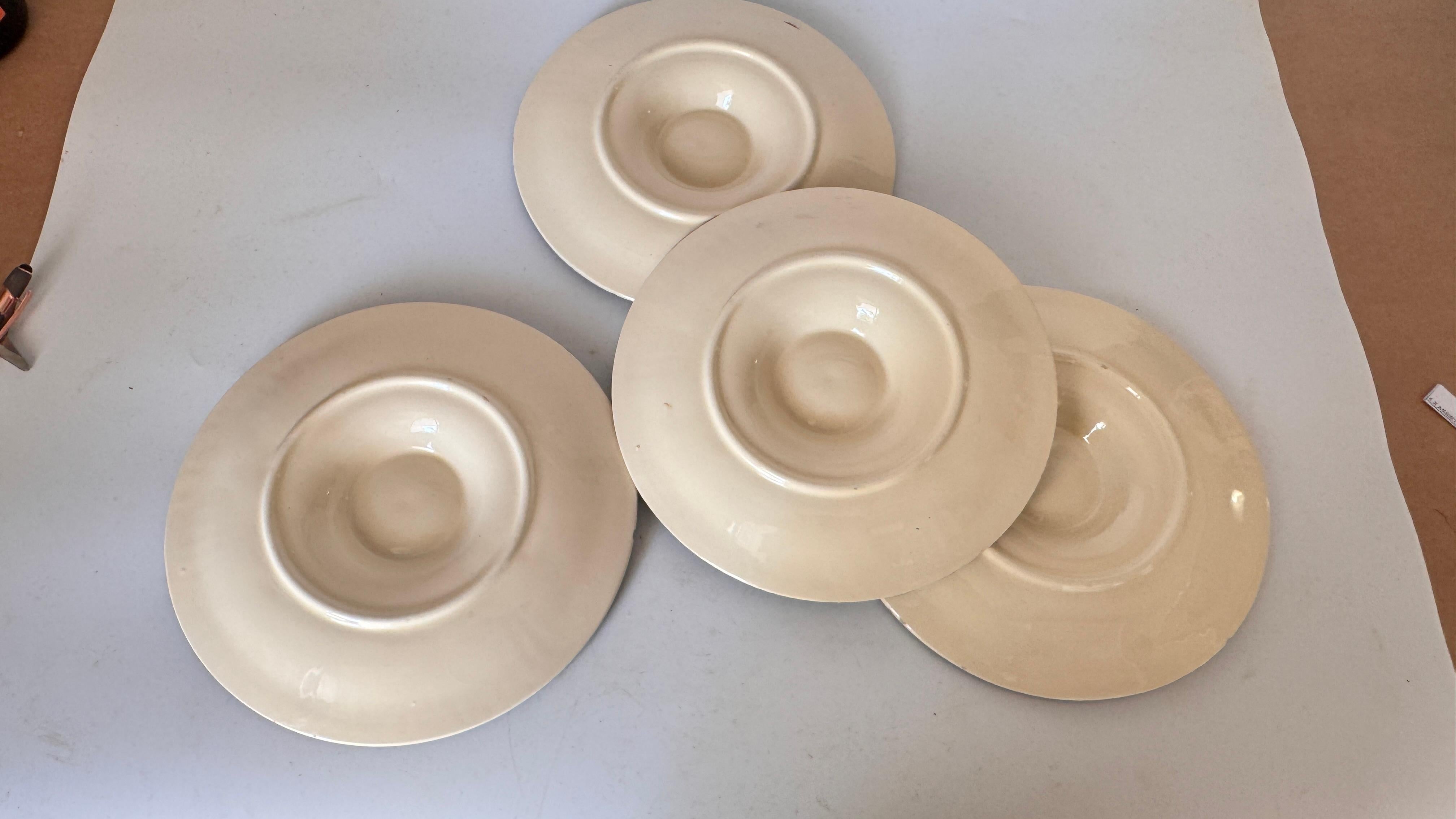 Set of 4 Oyster Plates – Majolica, 19th Century – Green, White & Brown Glaze For Sale 3