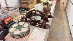 Set of 4 Oyster Plates – Majolica, 19th Century – Green, White & Brown Glaze