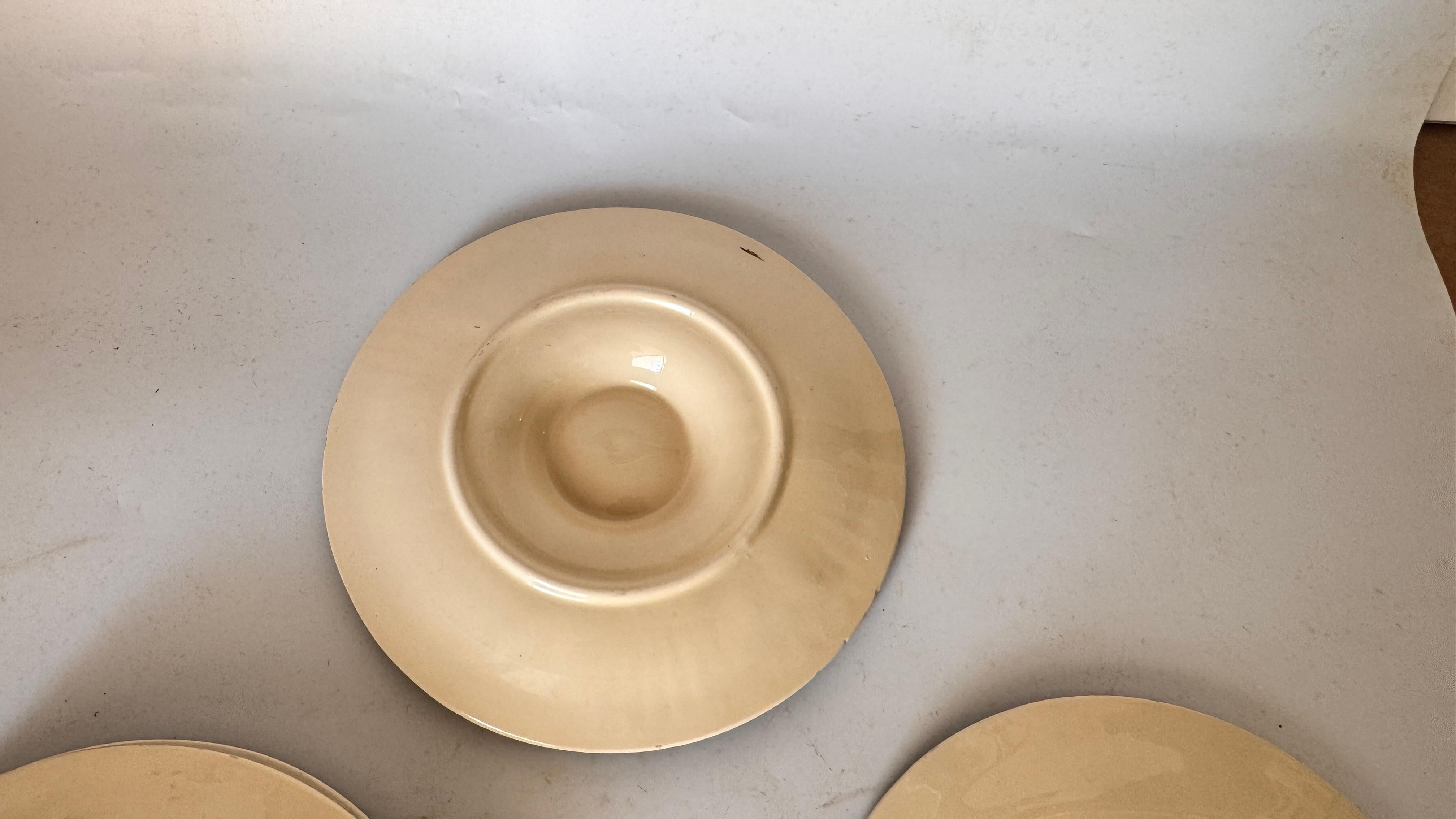 Set of 4 Oyster Plates – Majolica, 19th Century – Green, White & Brown Glaze For Sale 1