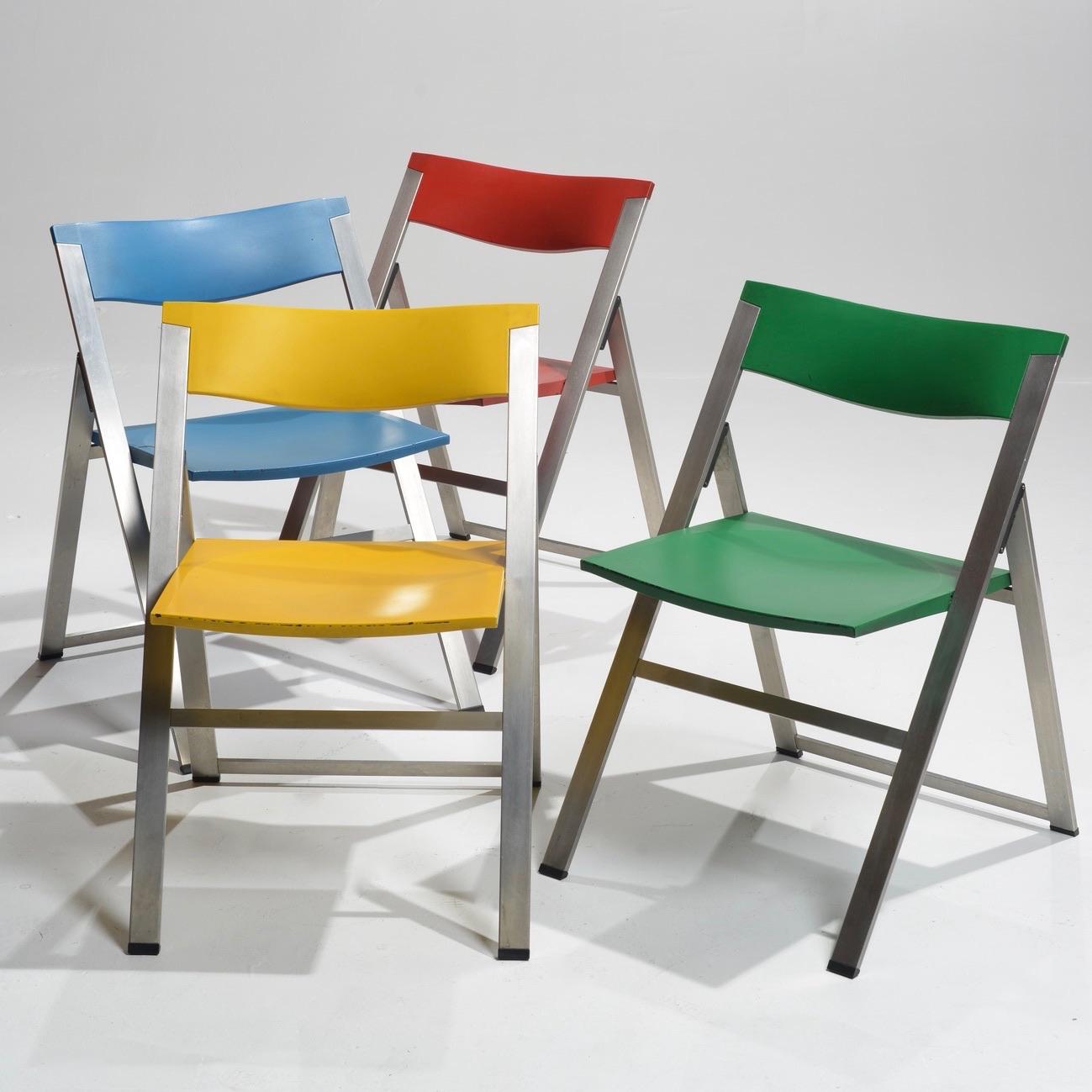 Post-Modern Set of 4 P08 Folding Chairs by Justus Kolberg for Tecno, Italy