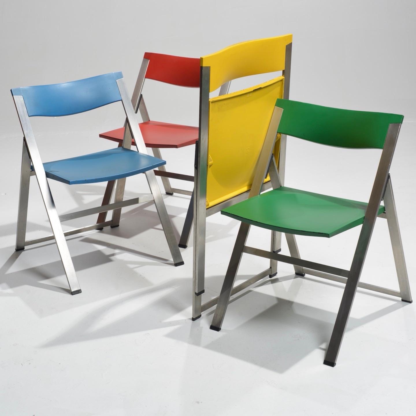 Italian Set of 4 P08 Folding Chairs by Justus Kolberg for Tecno, Italy