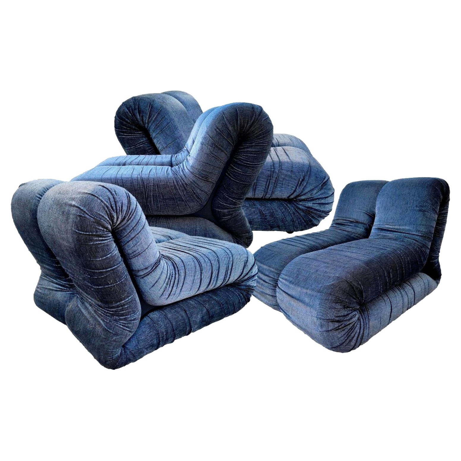 Set of 4 "Pagrù" Model Armchairs Design by Claudio Vagnoni for 1p, 1968