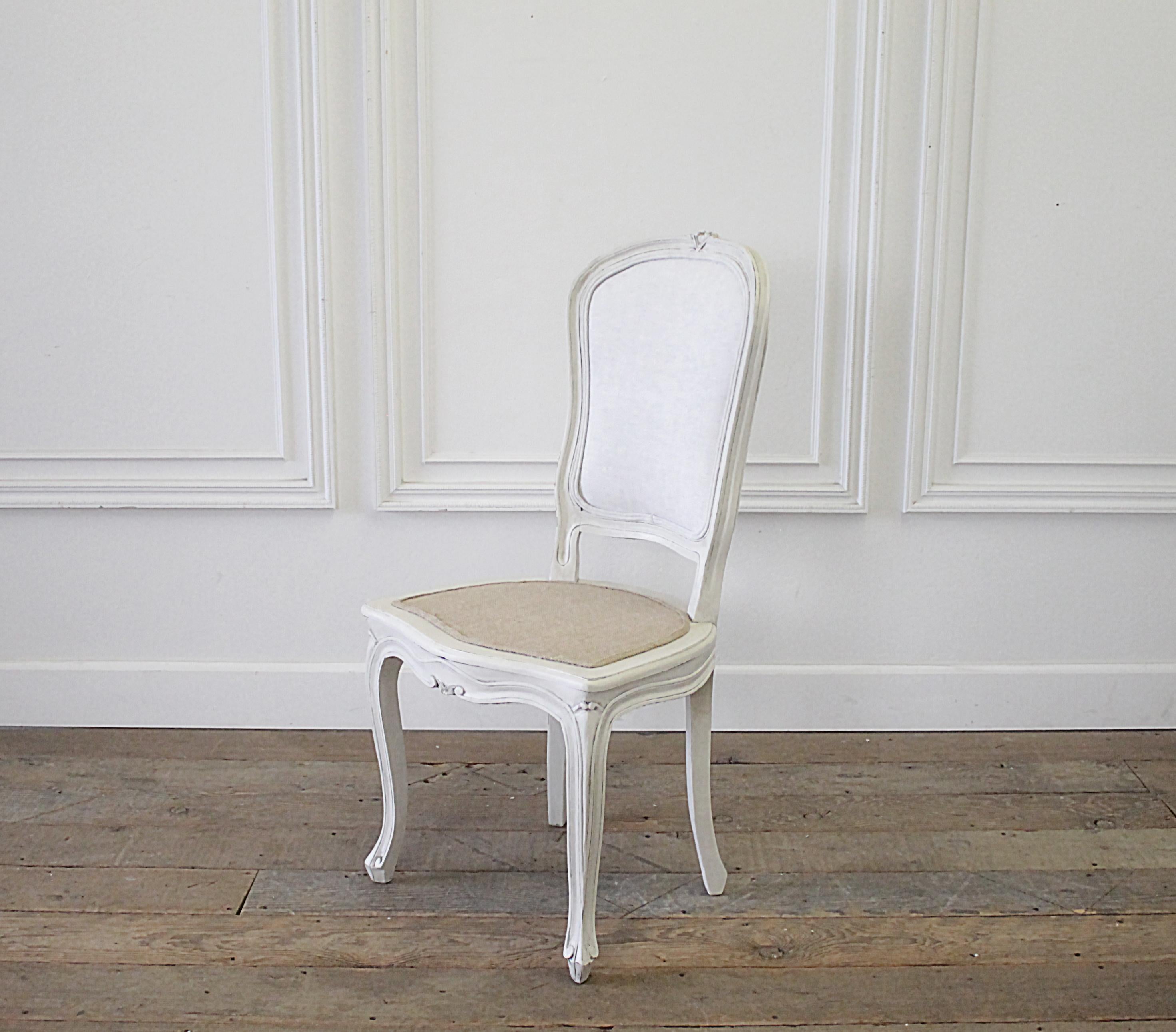 Set of 4 Painted and Upholstered Linen Louis XV Style Dining Chairs 5