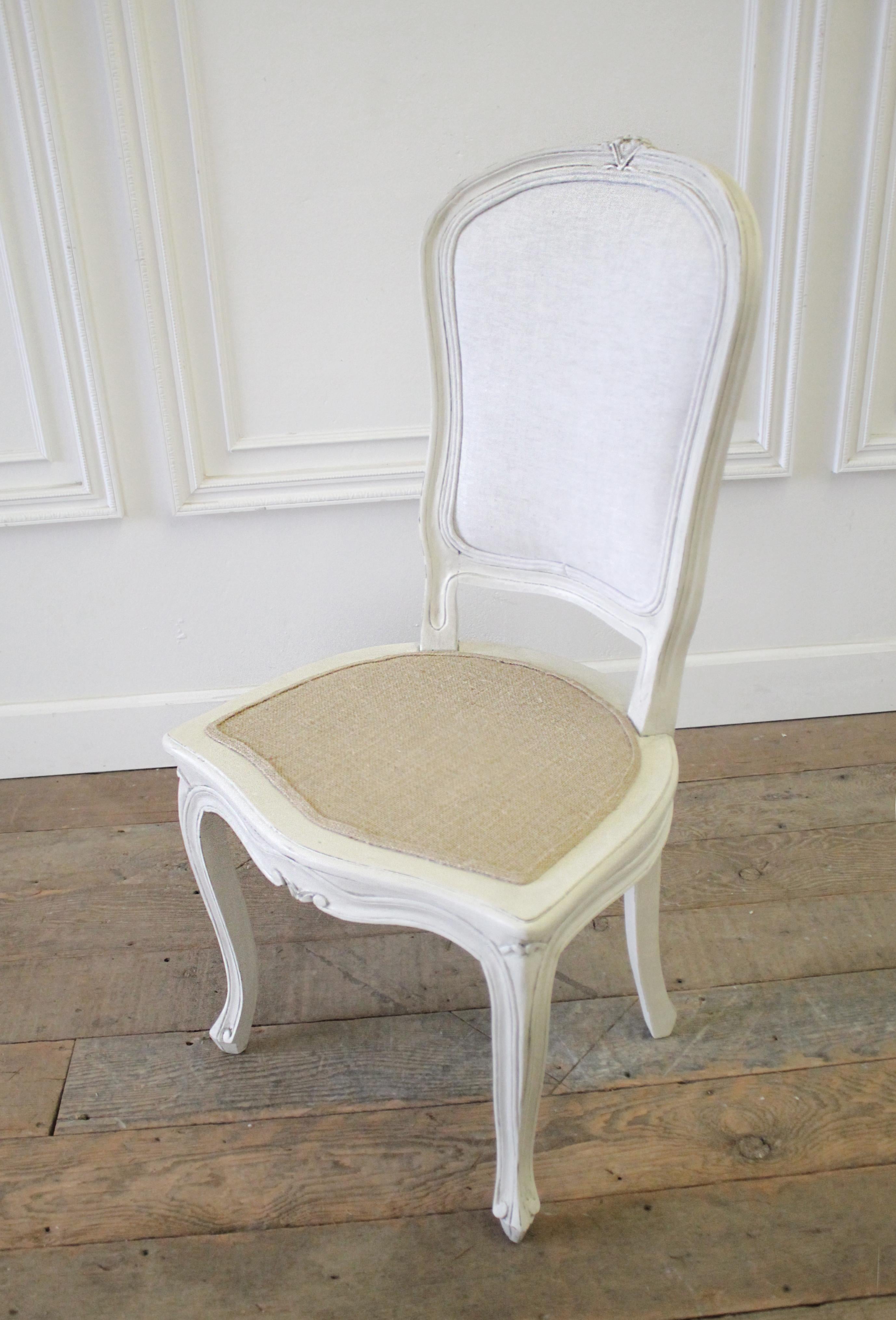 Set of 4 Painted and Upholstered Linen Louis XV Style Dining Chairs 6