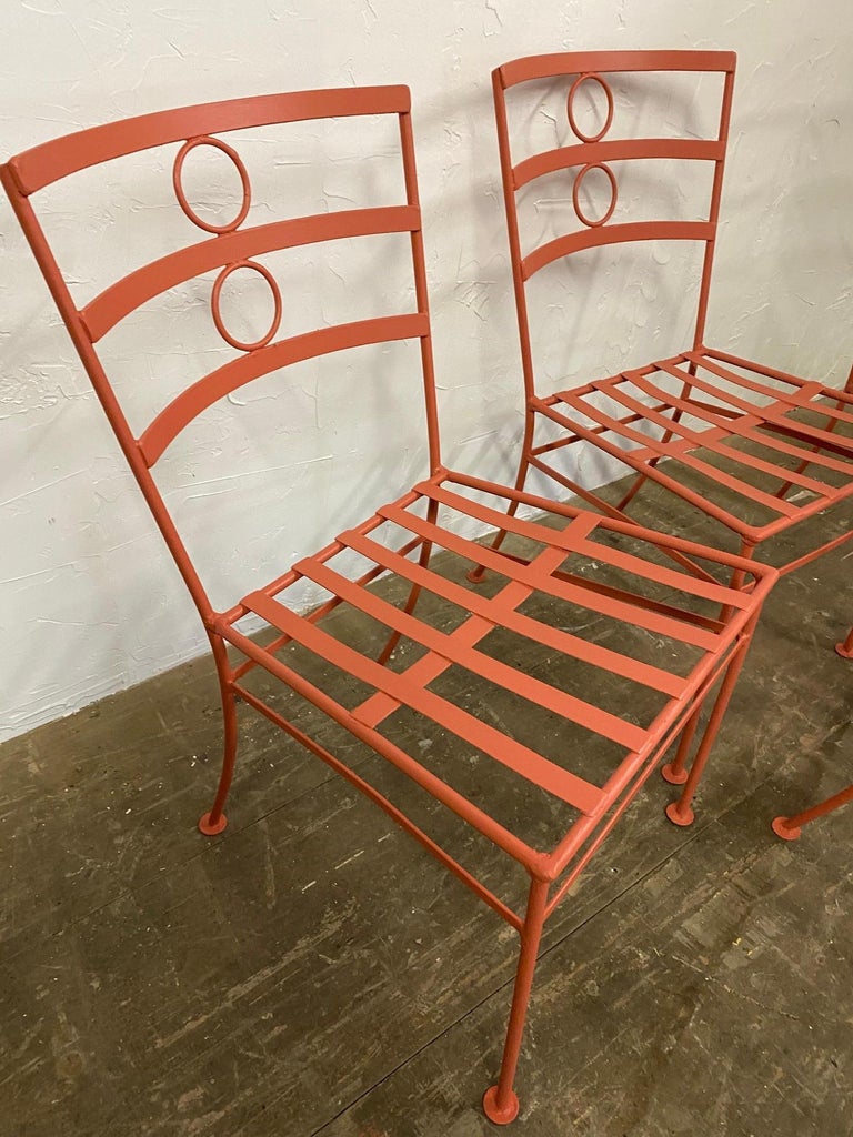 Mid-Century Modern Set of 4 Painted Metal Garden Dining Chairs For Sale