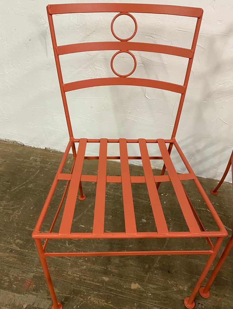 American Set of 4 Painted Metal Garden Dining Chairs For Sale