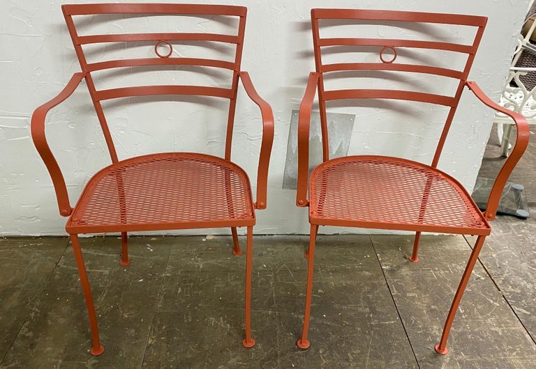 20th Century Set of 4 Painted Metal Garden Dining Chairs For Sale