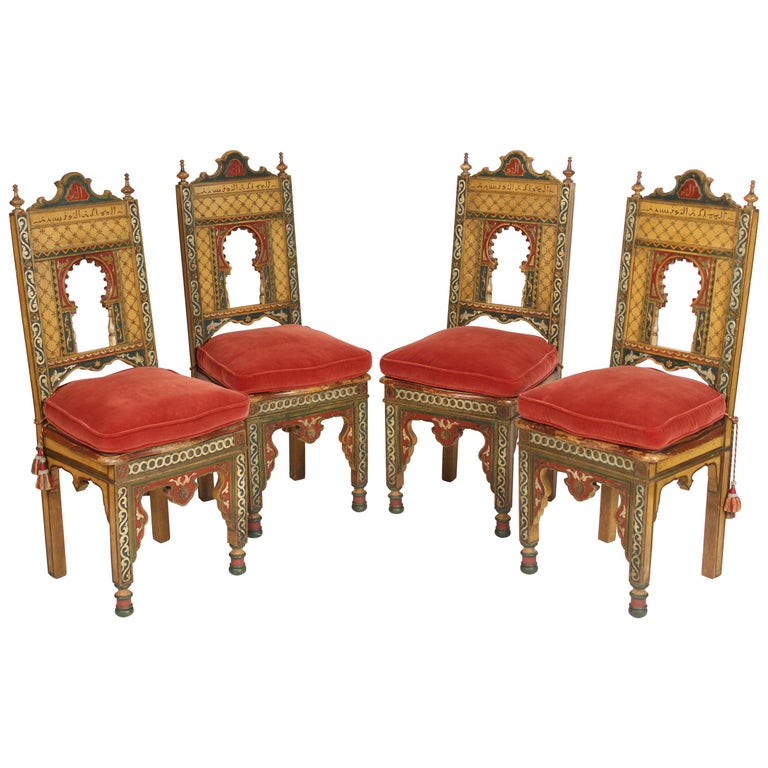 Set of 4 Painted Middle Eastern Side Chairs at 1stDibs