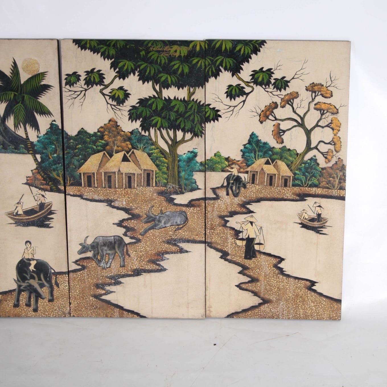 Juego de 4 paneles pintados Cáscara de huevo en venta