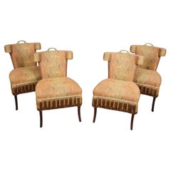 Set of 4 Paisley Upholstered Bronze Handled French Klismos Style Dining Side Cha