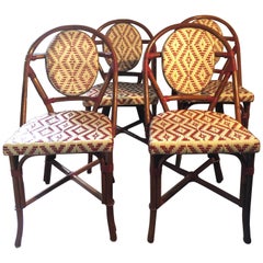 Vintage Set of 4 Palecek Rattan French Bistro Chairs, Red and White