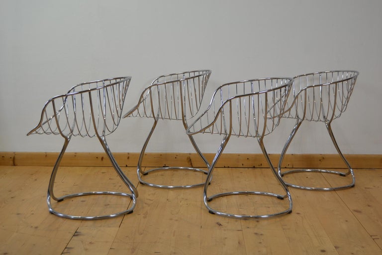 Mid-Century Modern Set of 4 Pan Am Armchairs, Chrome Chairs, 1960s