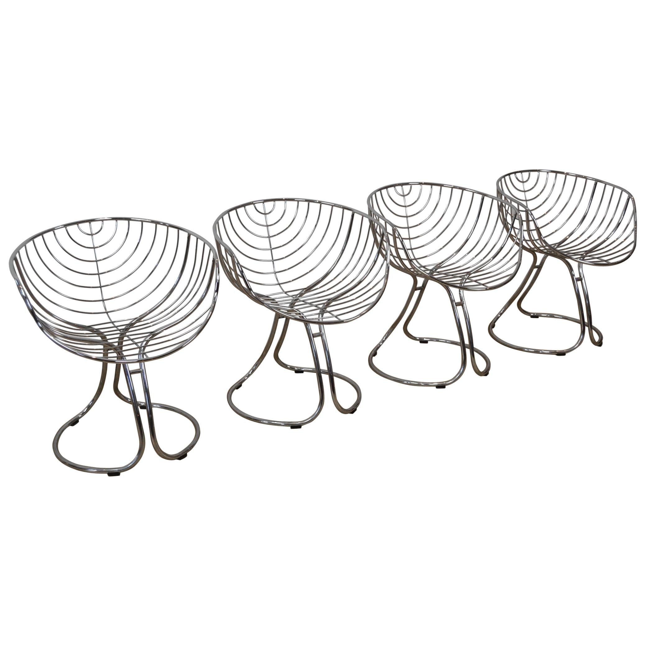 Set of 4 Pan Am Armchairs, Chrome Chairs, 1960s