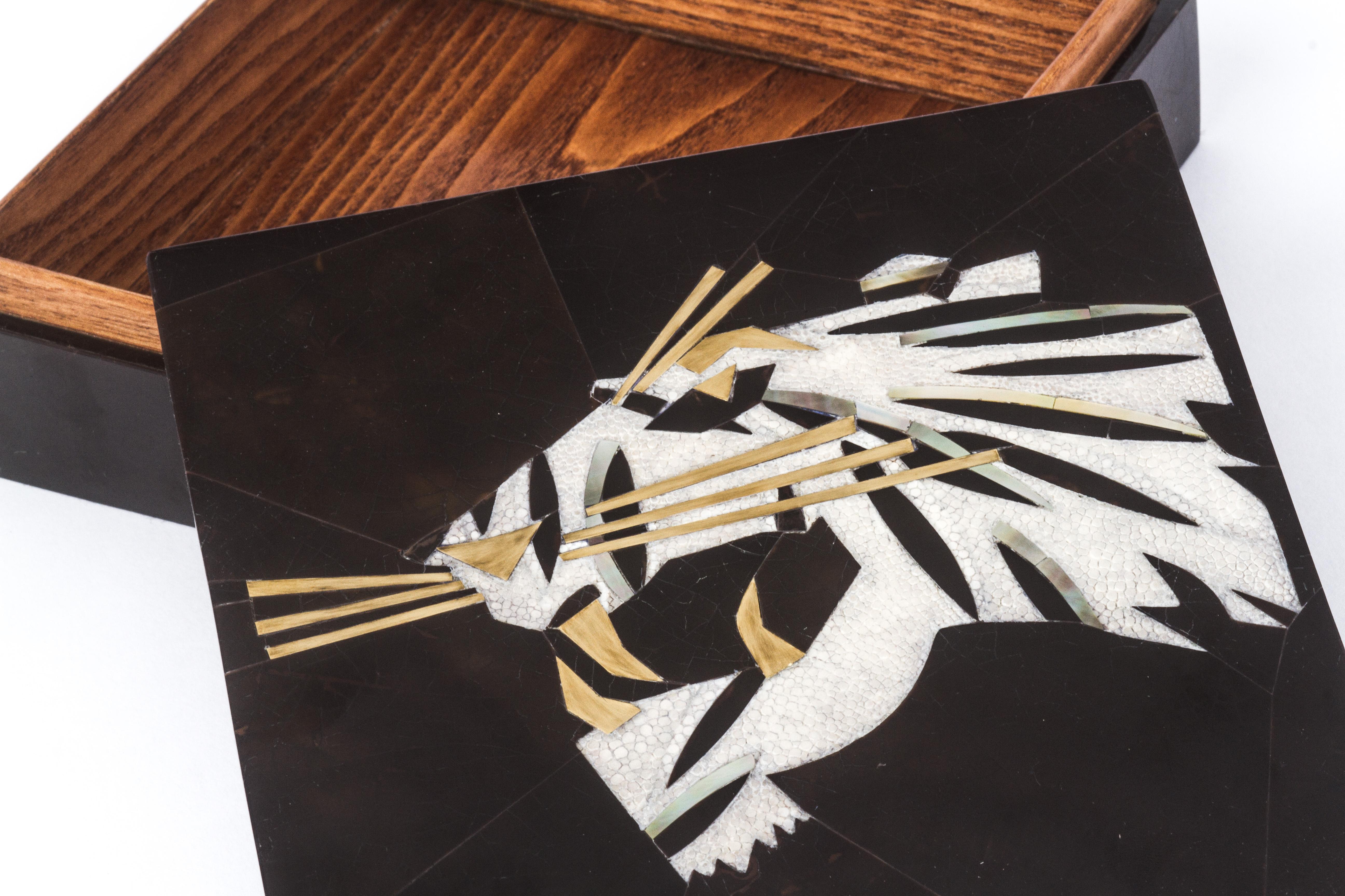 Hand-Crafted Set of 4 Panther-Themed Shagreen Shell and Brass Accessories by Kifu Paris