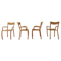 Set of 4 papercord danish dining chairs, 1960s 