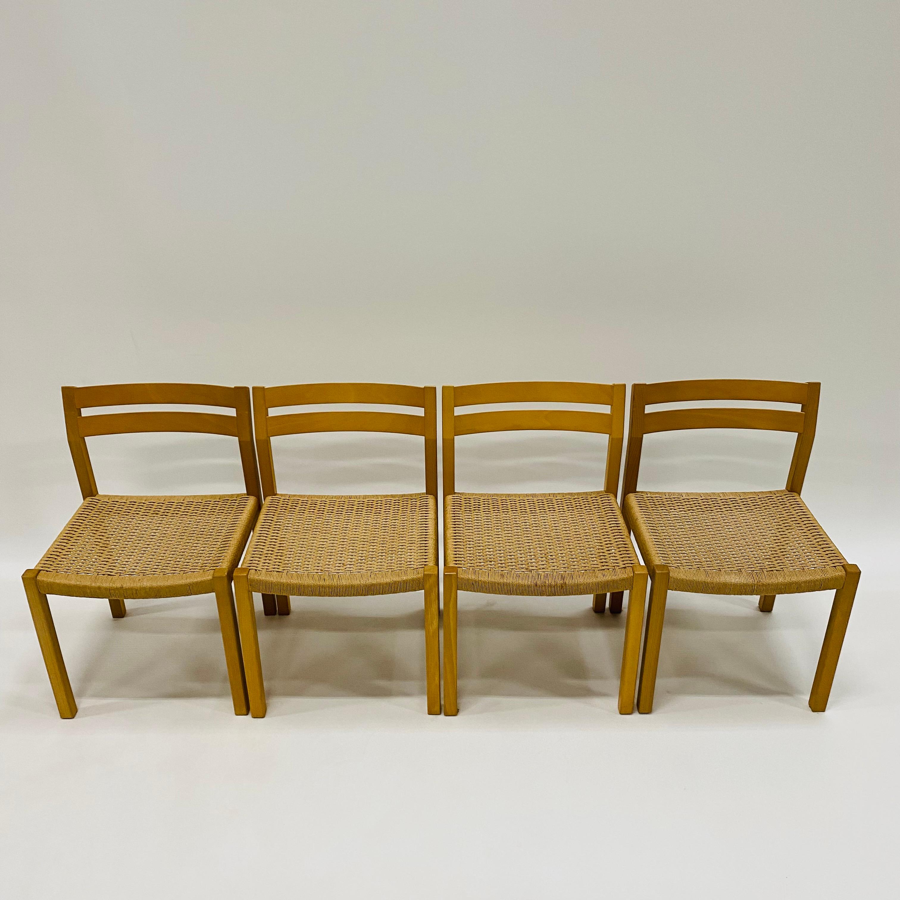 4 x J.L. Möller Papercord Dining Chairs by Niels O. Möller Denmark 1970 For Sale 5