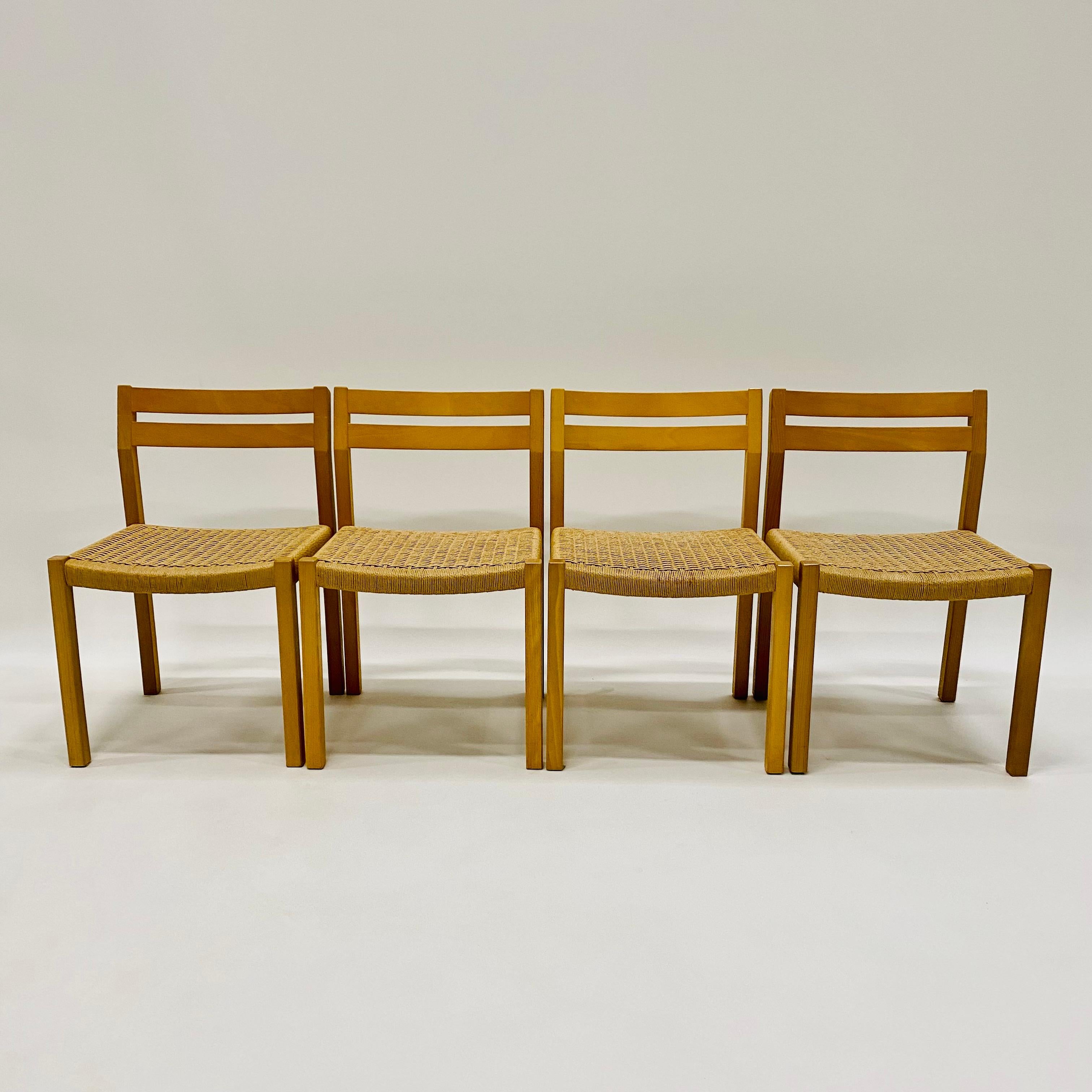 4 x J.L. Möller Papercord Dining Chairs by Niels O. Möller Denmark 1970 For Sale 6