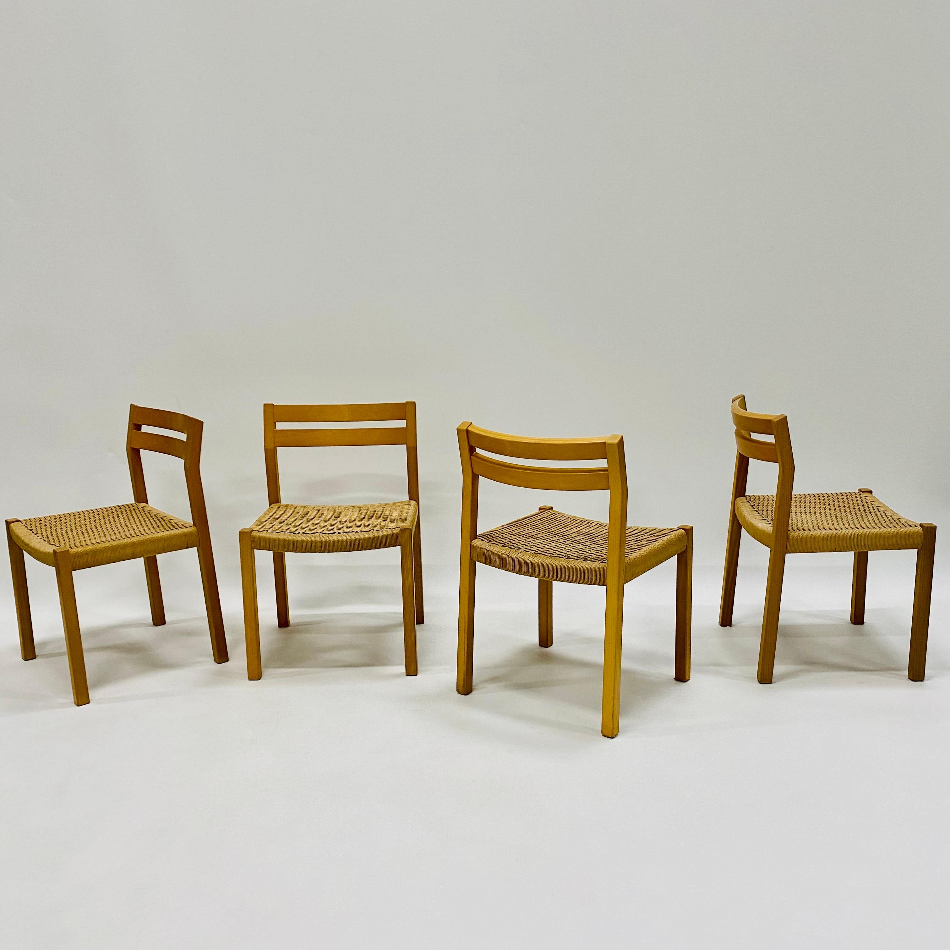 Mid-Century Modern 4 x J.L. Möller Papercord Dining Chairs by Niels O. Möller Denmark 1970 For Sale