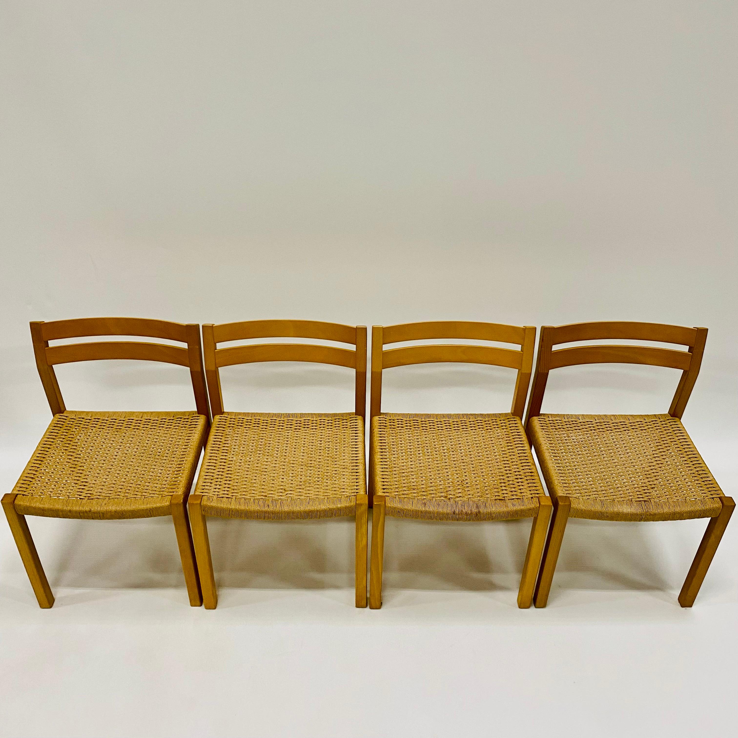 Danish 4 x J.L. Möller Papercord Dining Chairs by Niels O. Möller Denmark 1970 For Sale