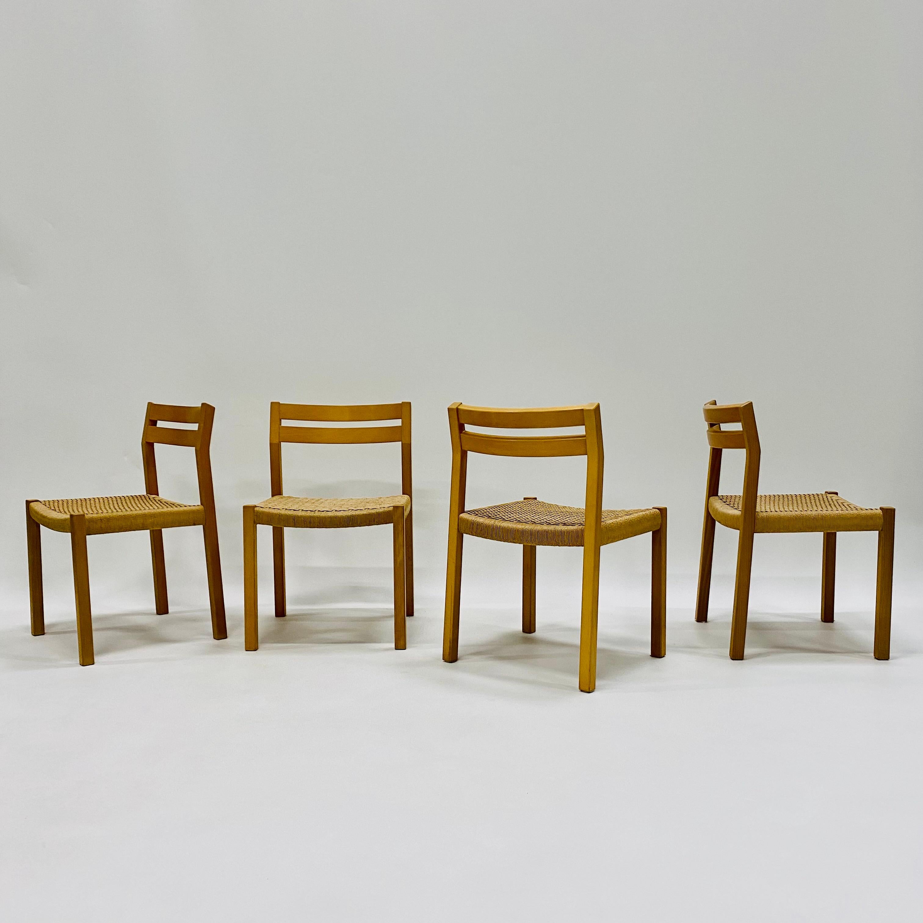 Late 20th Century 4 x J.L. Möller Papercord Dining Chairs by Niels O. Möller Denmark 1970 For Sale