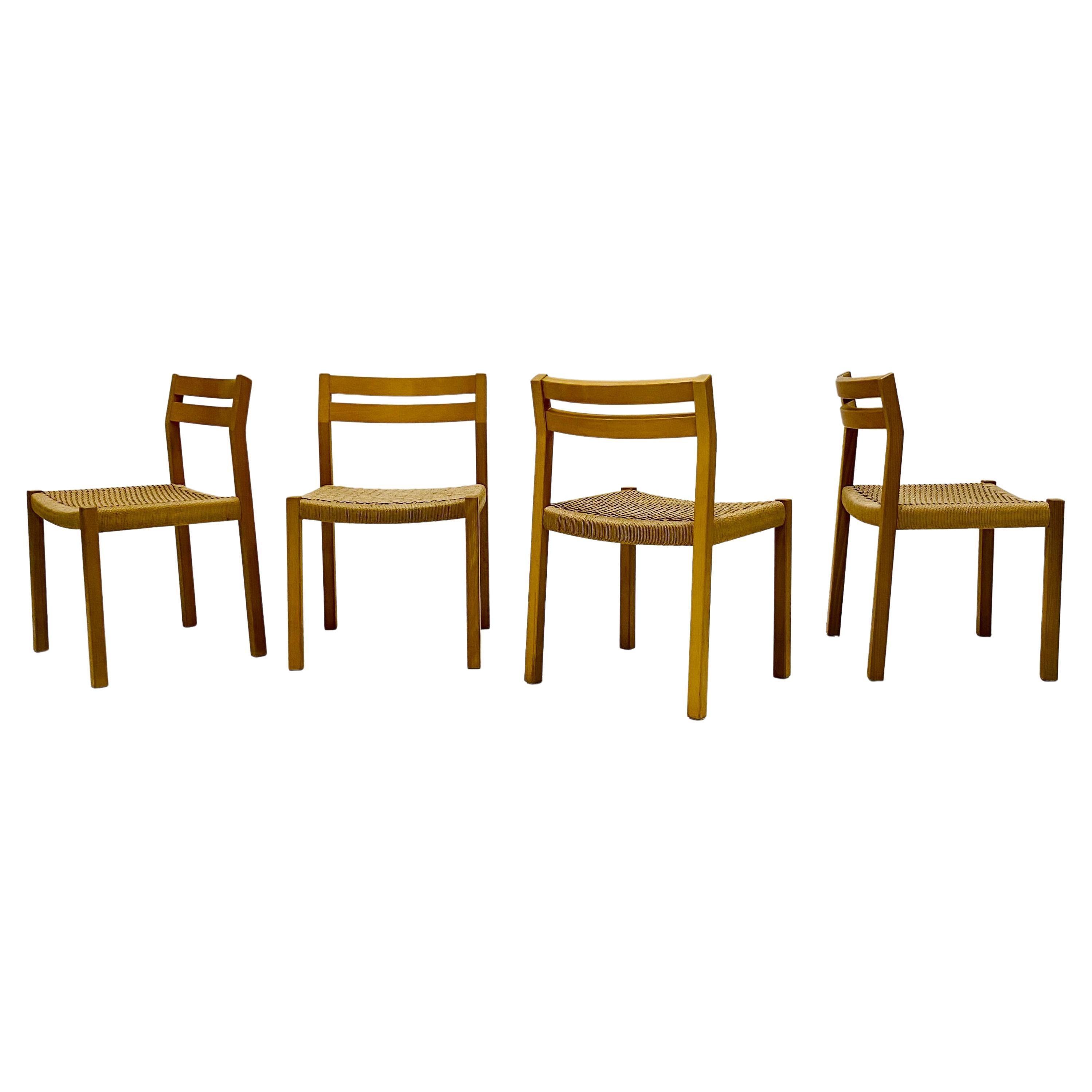 4 x J.L. Möller Papercord Dining Chairs by Niels O. Möller Denmark 1970 For Sale