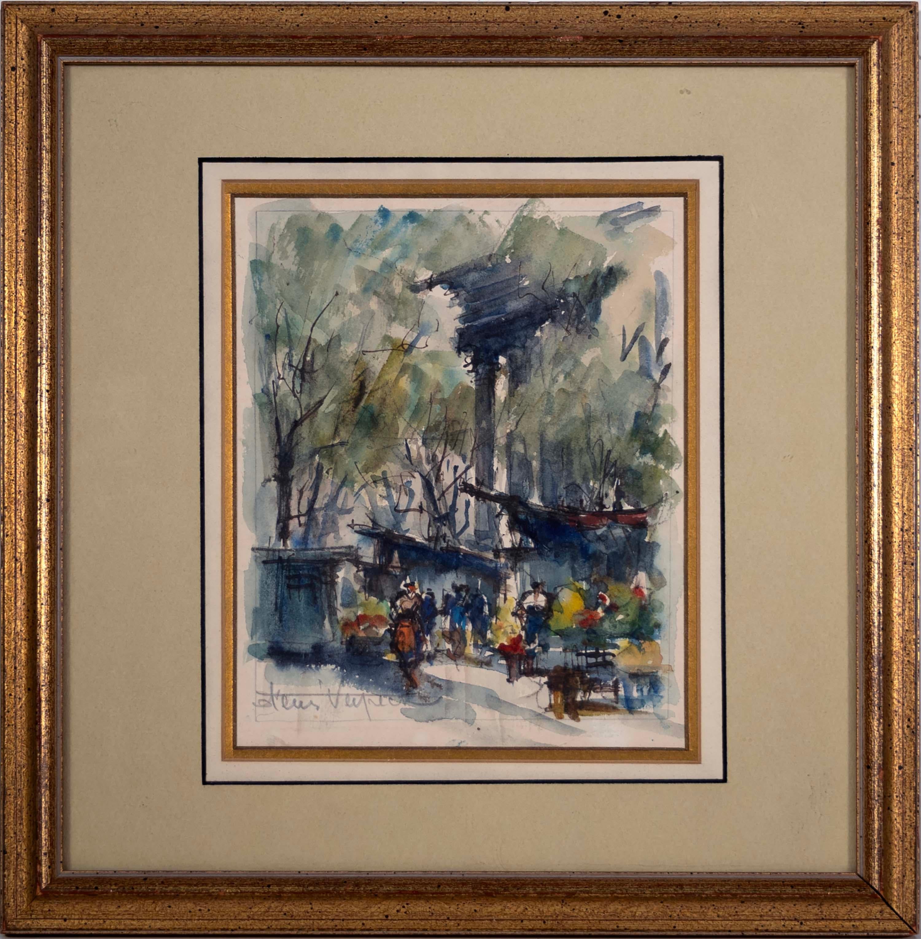 Set of 4 Parisian Original Antique Vintage Watercolor on Paper Signed ...