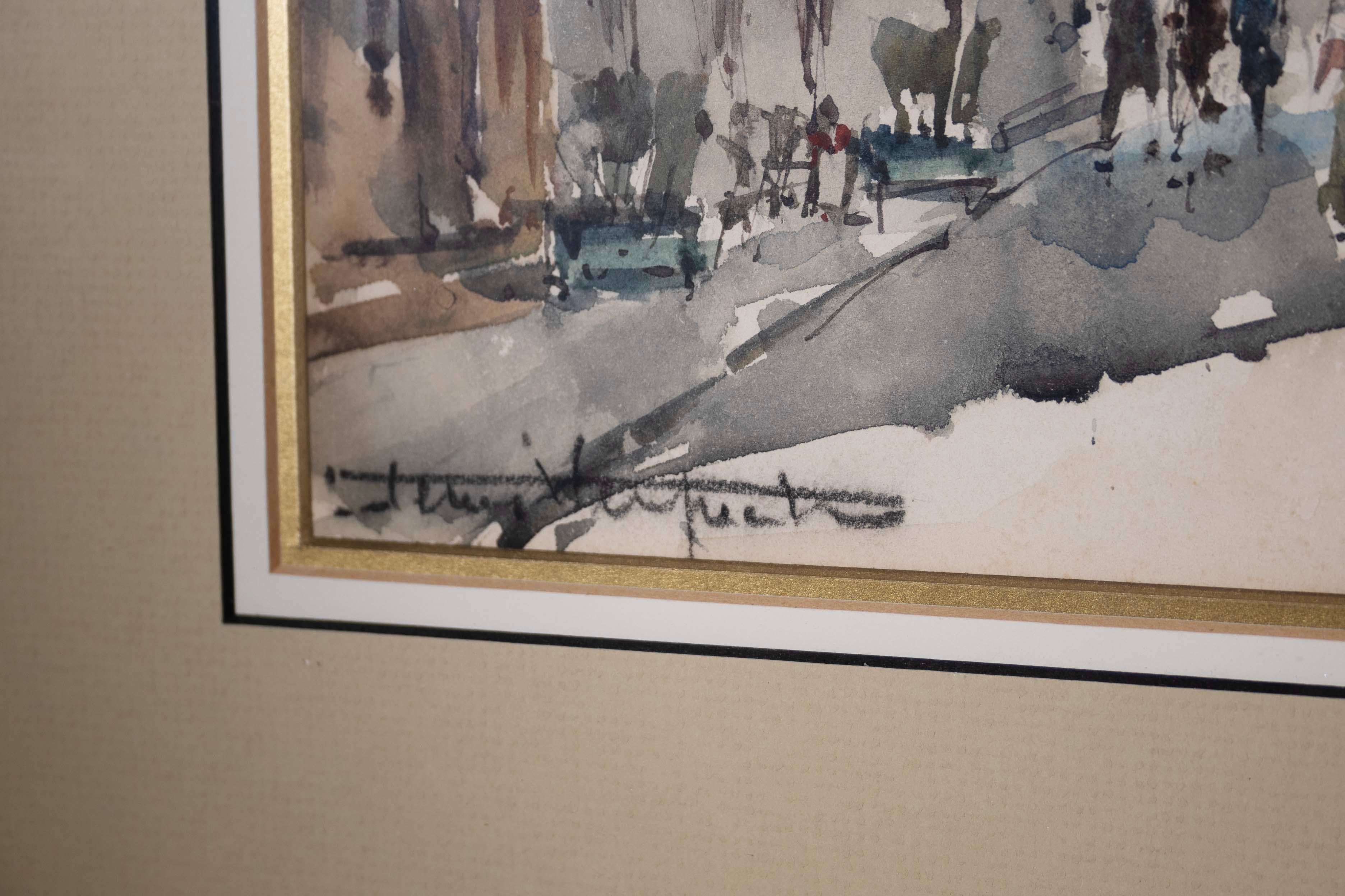 Set of 4 Parisian Original Antique Vintage Watercolor on Paper Signed ...