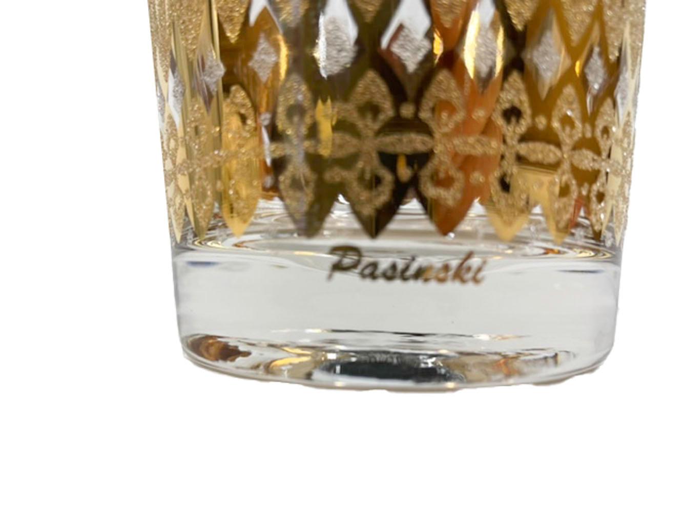 Américain Ensemble de 4 verres Pasinski double Old Fashion à glaçure dorée et blanche 22 carats en vente