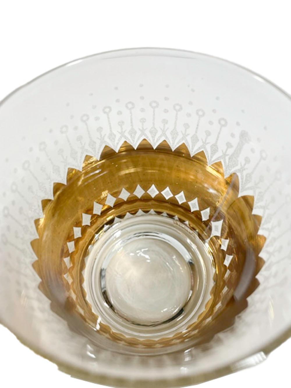 American Set of 4 Pasinski Double Old Fashion Glasses with 22k Gold and White Frosting For Sale