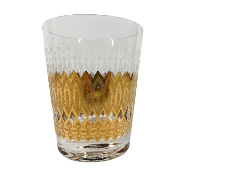 Set of 4 Pasinski Double Old Fashion Glasses with 22k Gold and White