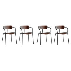 Set of 4 Pavilion AV2 Stackable Chairs, Black Steel/Walnut- by Anderssen & Voll