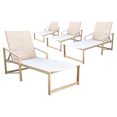 Set of 4 Pavilion Aventura Modern Outdoor Patio Beige Chaise Lounge Chairs