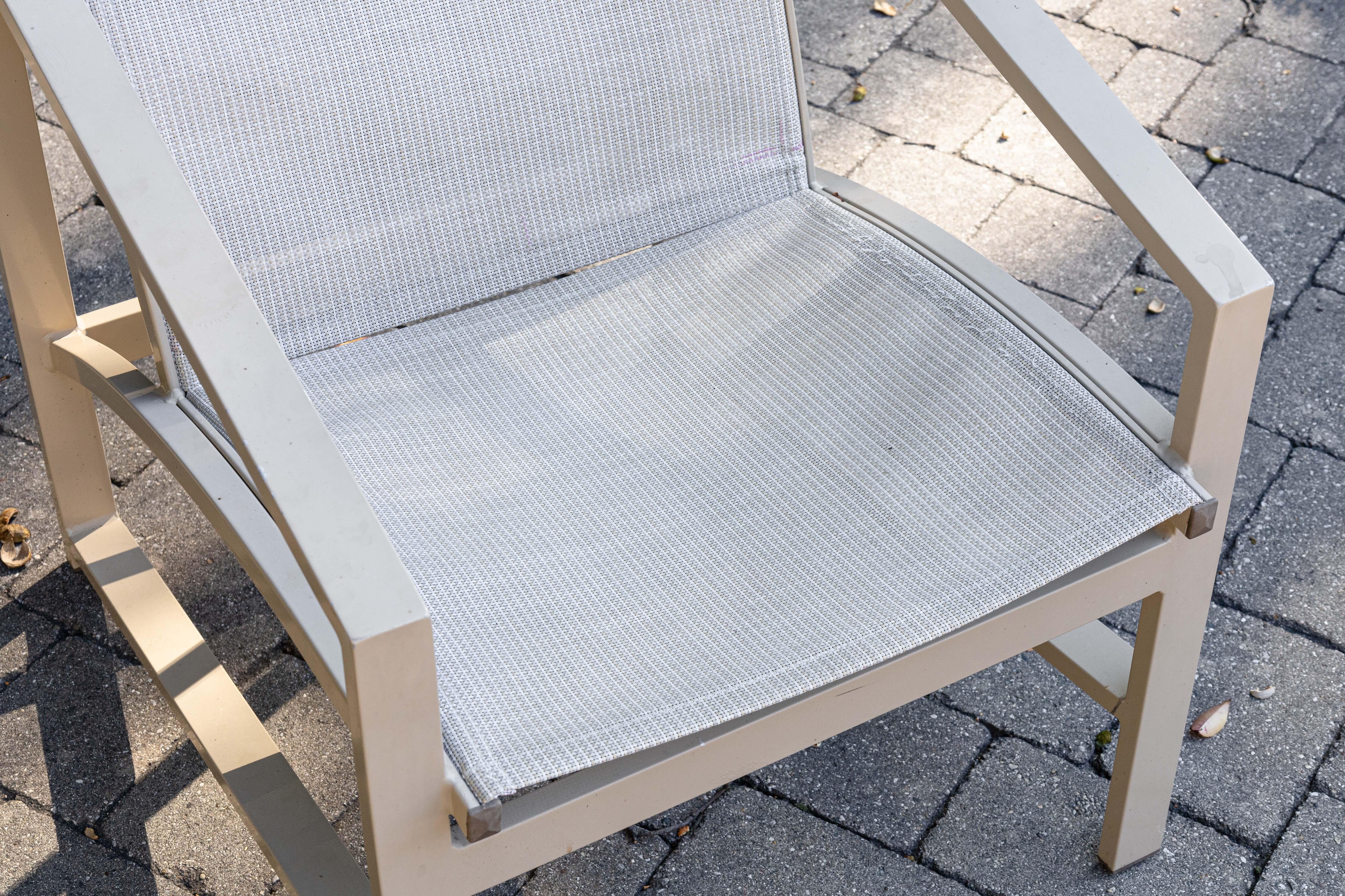 Set of 4 Pavilion Aventura Patio Armchairs with Pair of Ottomans and Side Tables For Sale 4