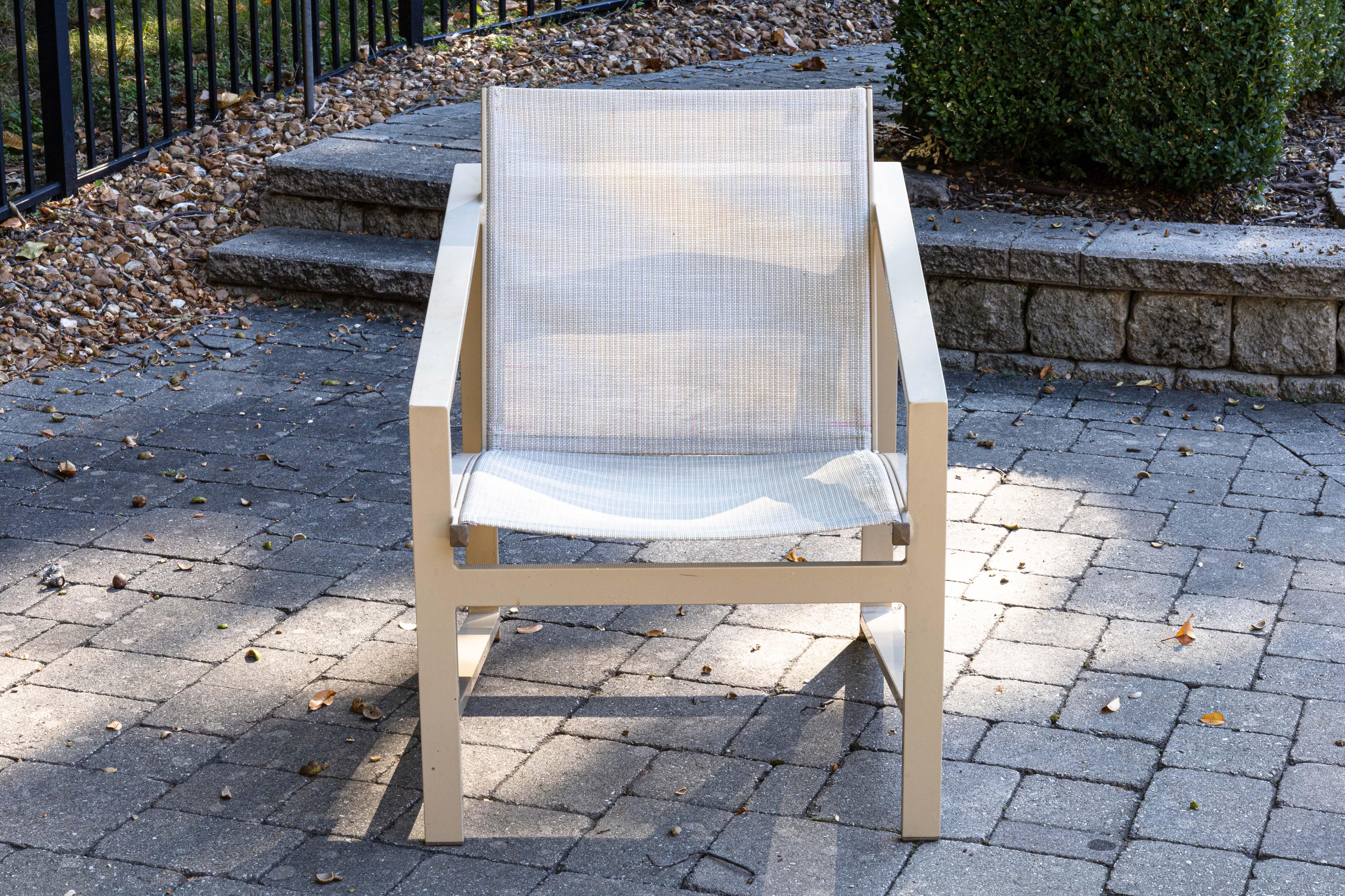 Metal Set of 4 Pavilion Aventura Patio Armchairs with Pair of Ottomans and Side Tables For Sale
