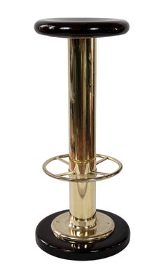 Satz mit 4 Stück. Italienische Yacht-Barhocker/Stühle aus Messing und Holz aus der Mitte des Jahrhunderts