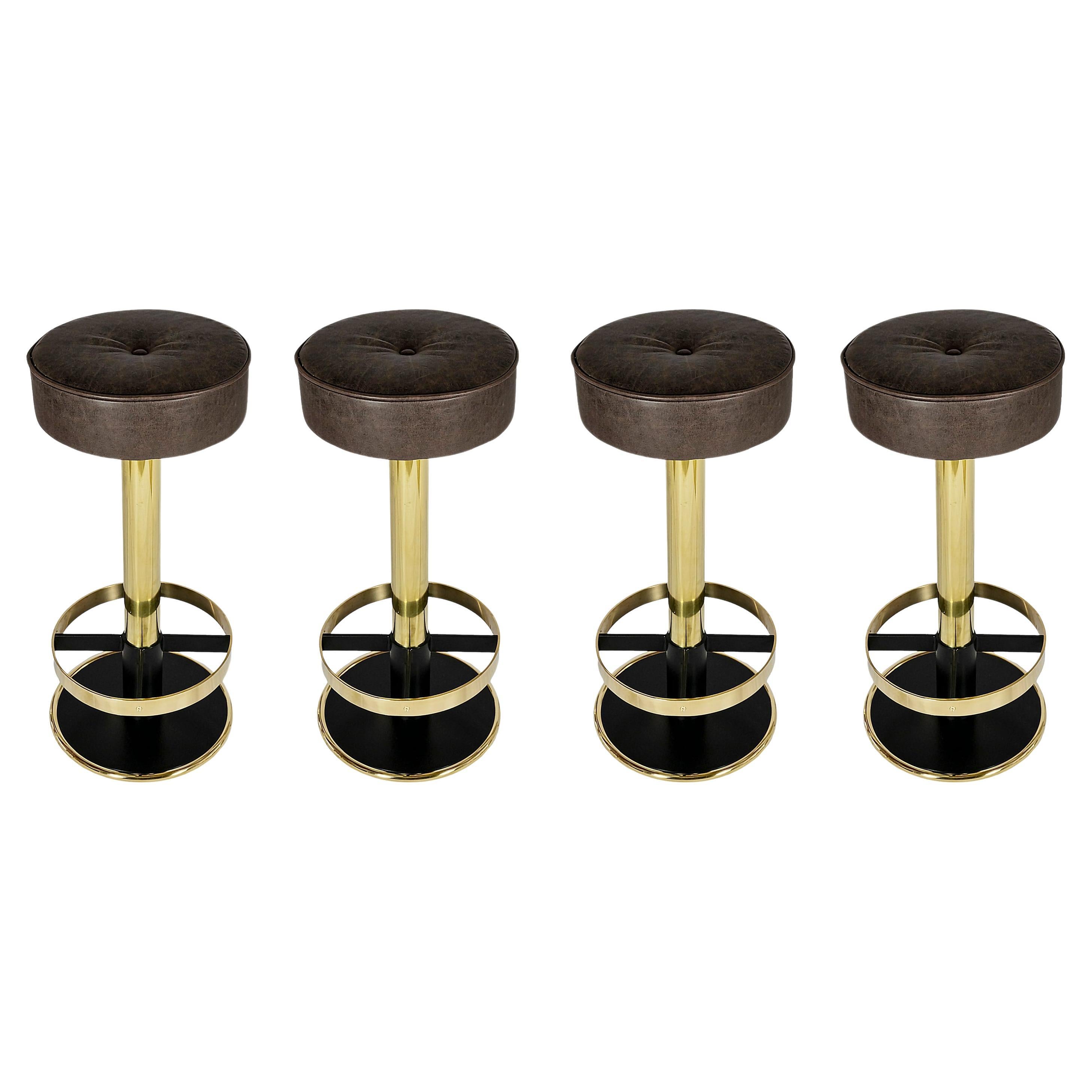 Set of 4 Pcs. Mid-Century Italian Brass Bar Stools/Chairs For Sale