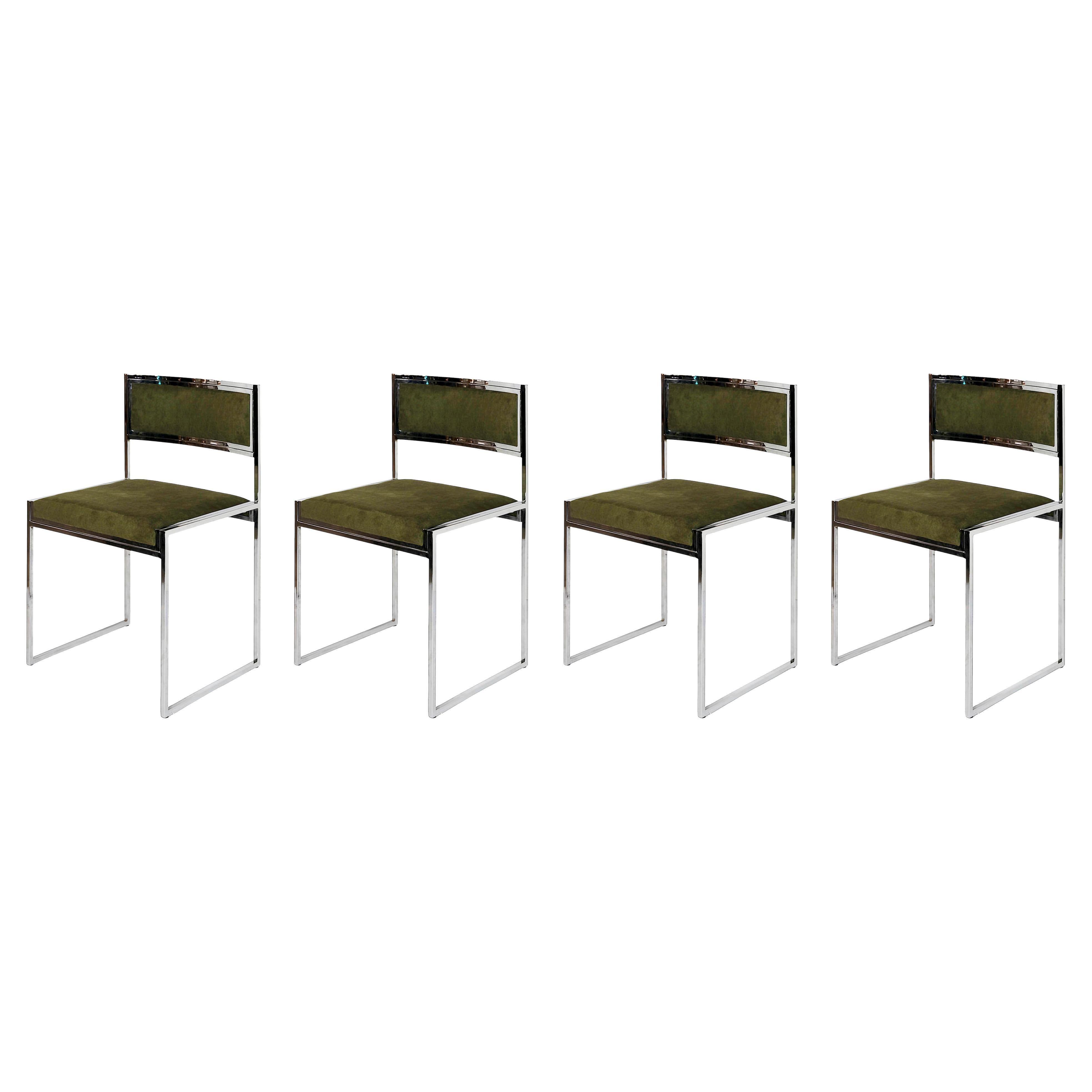 Set of 4 pcs. Mid-Century Italian Chrome Chairs by Willy Rizzo