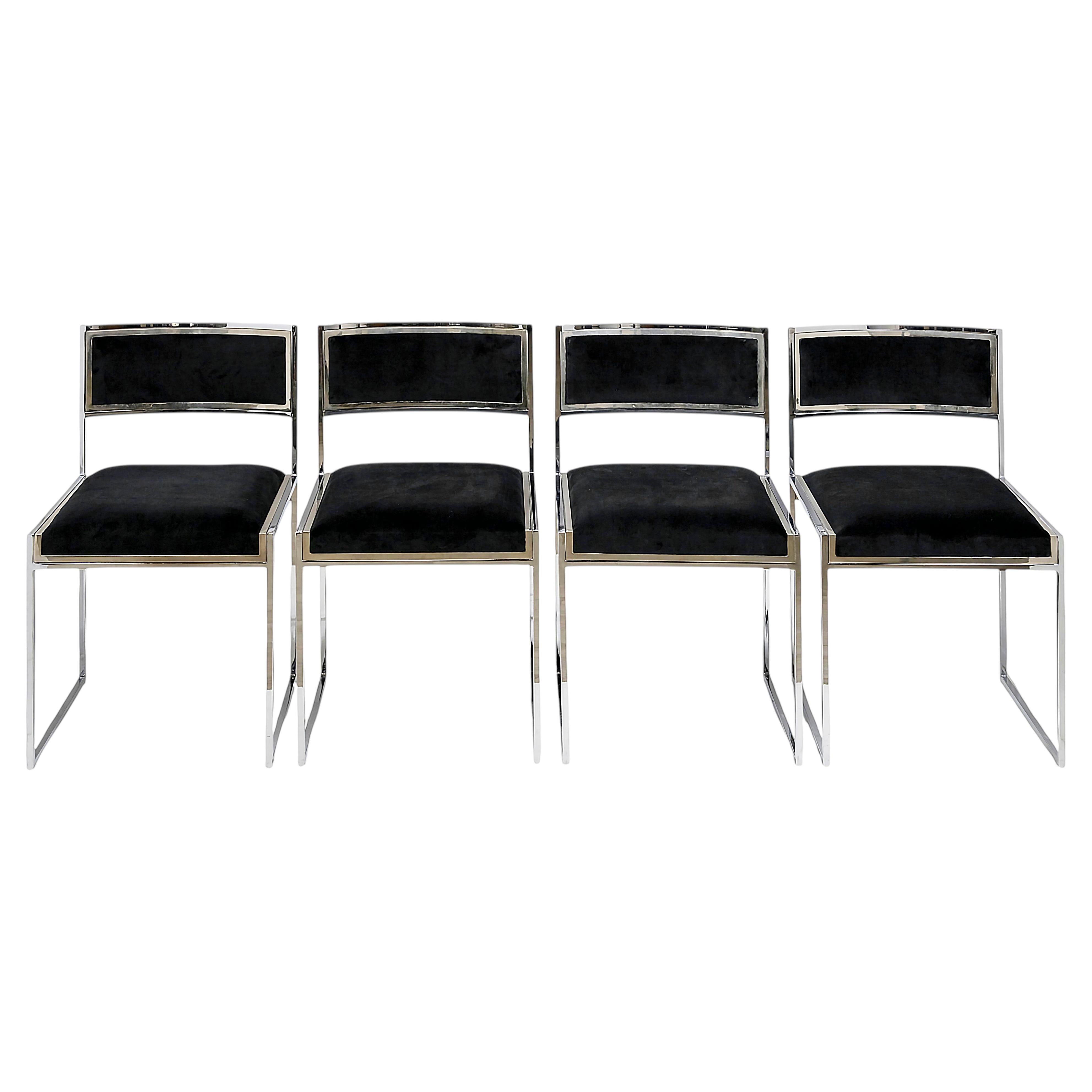 Jeu de 4 pièces. Chaises italiennes chromées du milieu du siècle dernier par Willy Rizzo en vente
