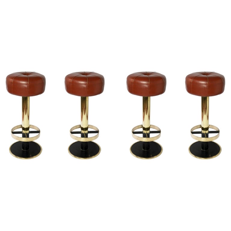 Set of 4 Pcs. MidCentury Italian Yacht Swivel Brass Bar Stools/Chairs