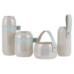 Set of 4 Pearl White Mint Ceramic Vases, Handmade in Portugal by Lusitanus Home