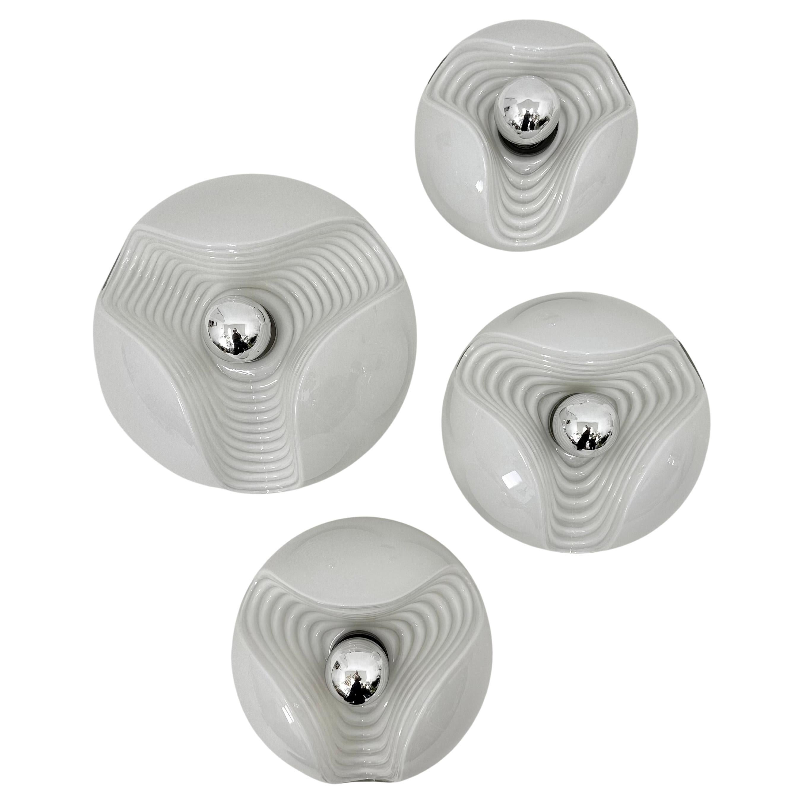 Set of 4 Peil & Putzler Wave milk glass Wall lamp , 1970s