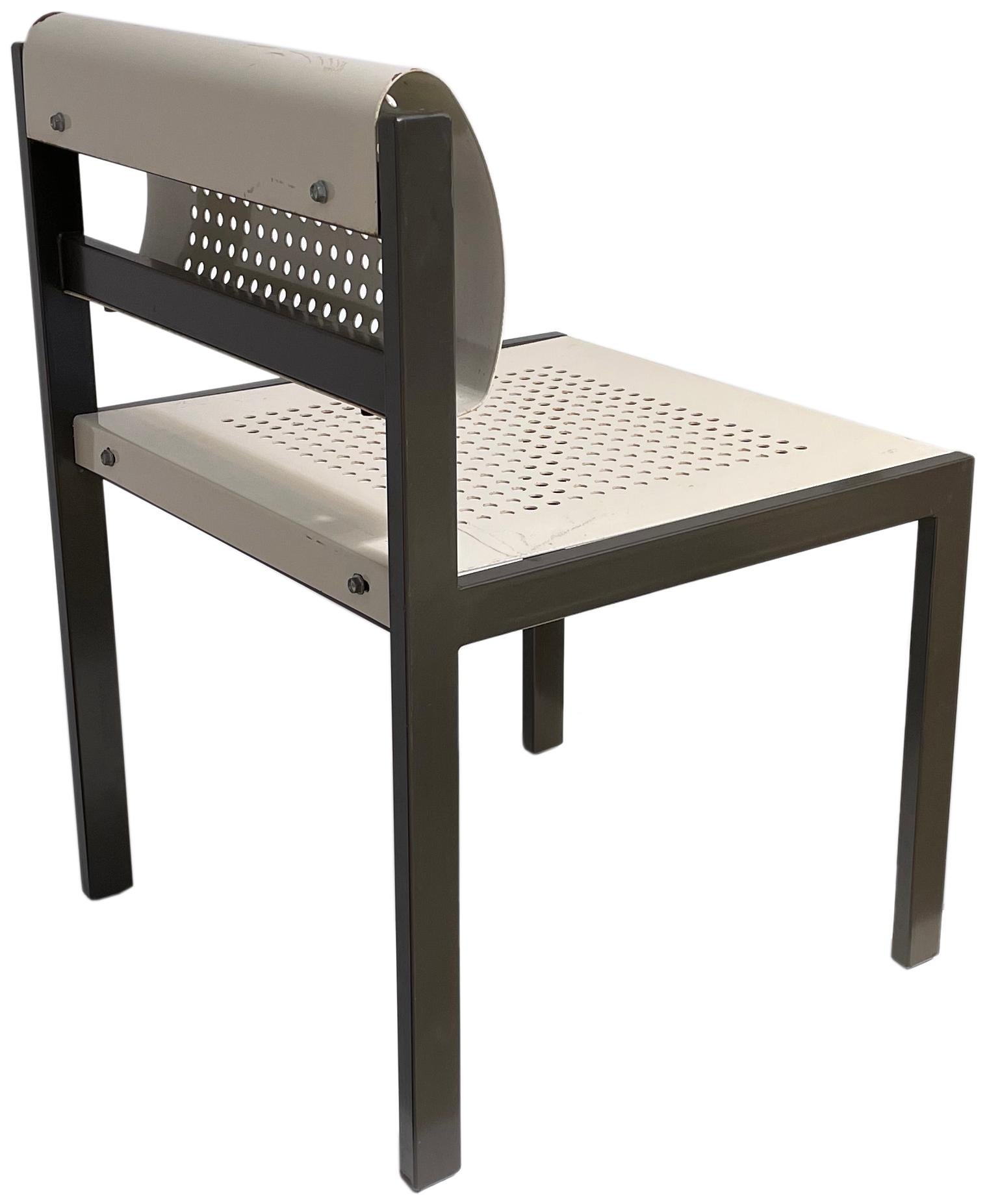 Post-Modern Set of 4 Perforated Steel Chairs For Sale