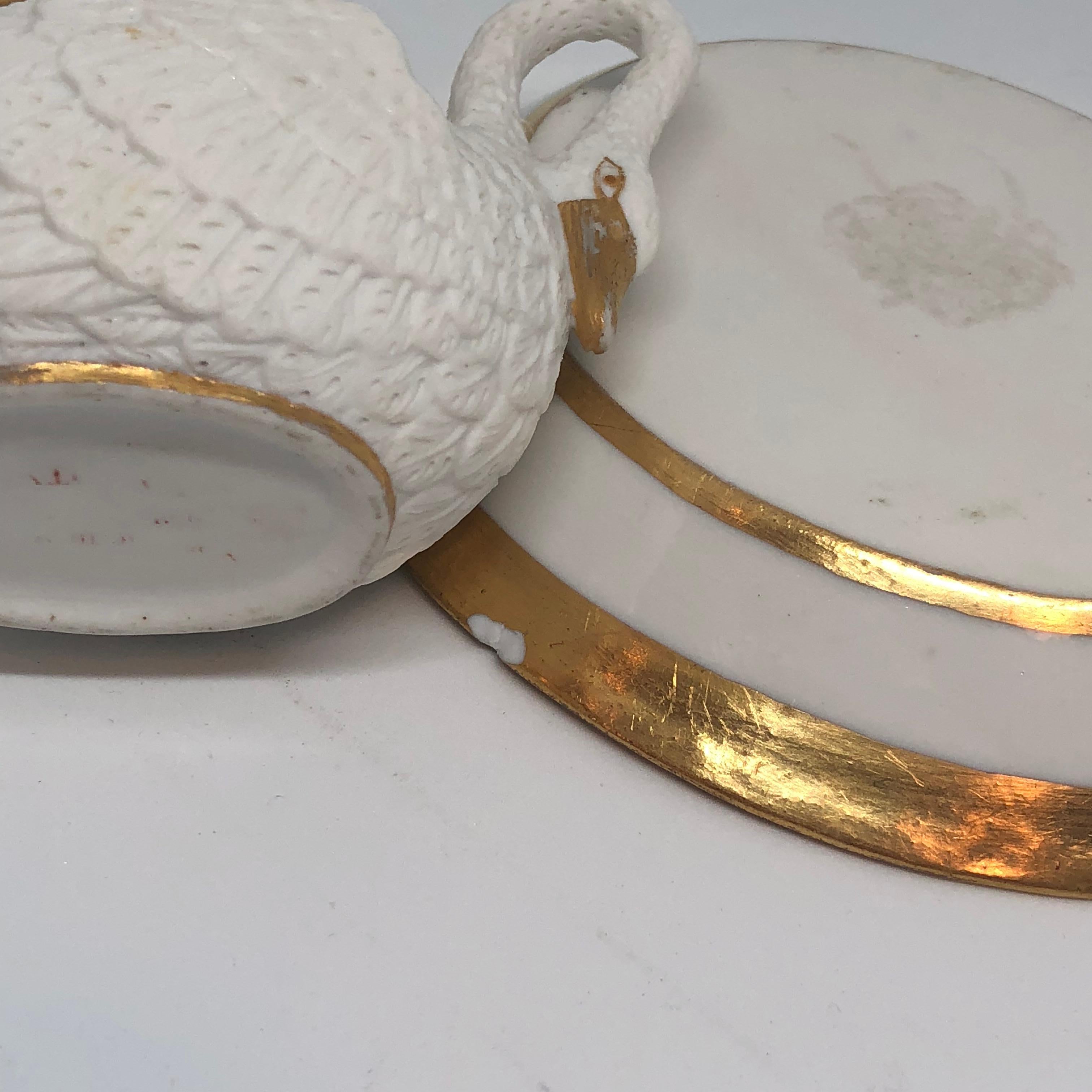 Two Pairs of Period Empire Bisque Porcelain And Gilt Swan Cups 8